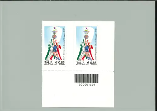 JUGENDOLYMPIADE 0,85 VERSCHOBENE STANZUNG AUF DER BRIEFMARKE MIT BARCODE