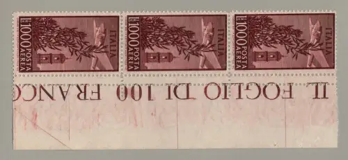 CAMPIDOGLIO 1000 L. 14,1X13,3 DOPPELTER DENT VERT AM RAND, GRÜNER STREIFEN VON 3