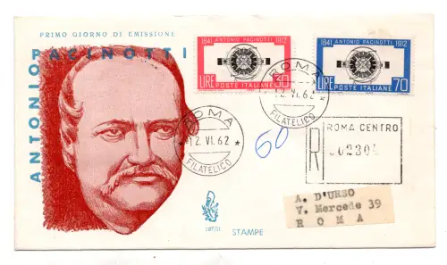 Italien FDC Venetia 1962 A. Pacinotti voyata Racc. für Italien
