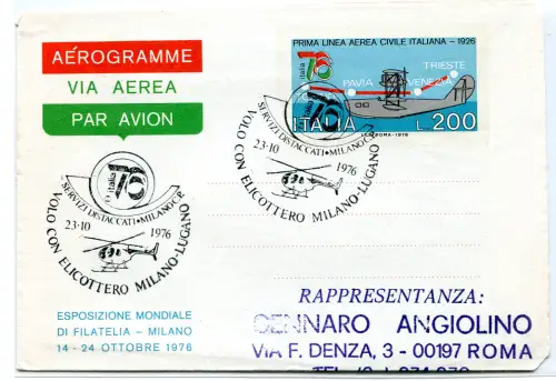 Aerogramma Italia '76 Hubschrauberflug Mailand Lugano