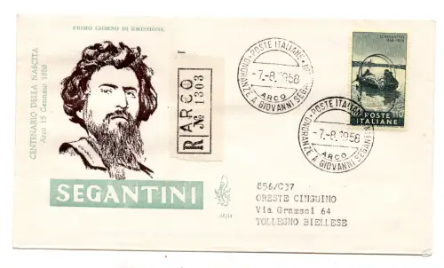 Italien FDC Venetia 1958 Segantini voyata Racc. für Italien