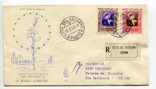 1953 Vatikan S. Maria Goretti FDC Venetia Racc. Italia