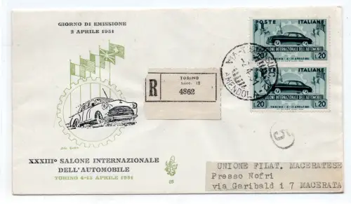 Salone dell'Auto '51 Paar auf FDC Venetia Empfohlen für Italien