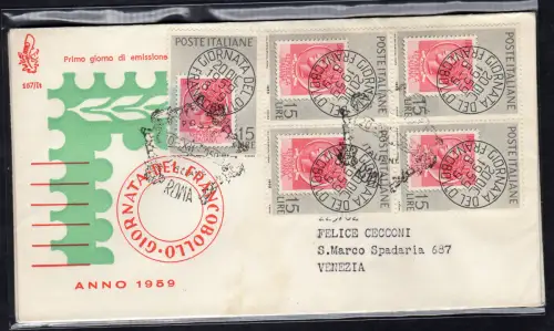 Italien FDC Venetia 1959 Tag der Viertelmarke für Italien