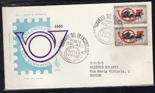 Italien FDC Venetia 1960 Tag Briefmarke Paar nicht nach Italien gereist