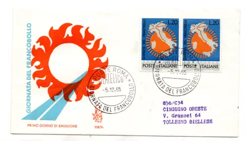 Italien FDC Venetia 1965 VII Tag der Briefmarke Paarreise nach Italien