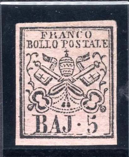 Päpstlich - 5 Baj hellrosa Nr. 6 sehr gutes gut marginiertes Exemplar