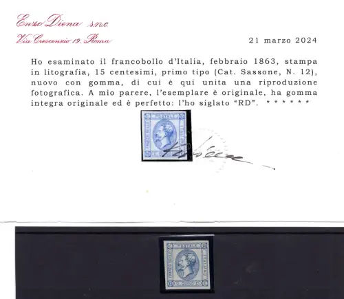 Vitt. Emanuele II. c. 15 Lithographie Nr. 12 MNH