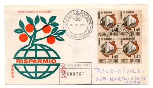 Italien FDC Venetia 1965 Ersparnis Viertelreise Racc. für Italien