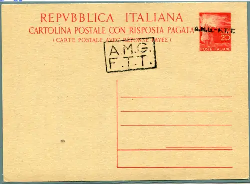 Triest A - CP Lire 20 + 20 Democratica n. 8B Handaufdruck