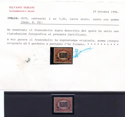 Überdruckt 2 C. auf 5 Lire Nr. 35 gut zentriert