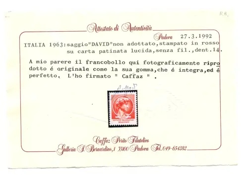 DAVID DI DONATELLO TEST FARBE ROT KAFFEEZERTIFIKAT