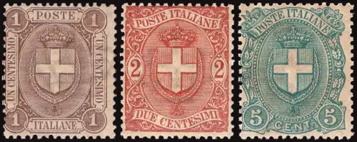 Cent Wappen. 1, 2, 5 n. 65/67 die Serie mit drei Werten