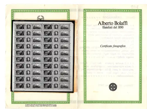 1933 Nordatlantikkreuzfahrt Balbo Blatt 20 Triptychone Bolaffi MNH