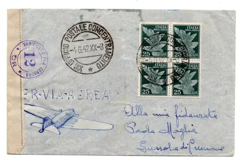 Luftpost Cent. 25 Nr. 10 Viertel auf Aerogramm