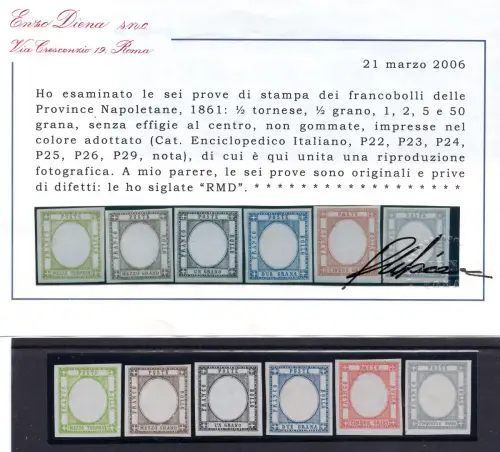 Neapolitanische Provinzen - Sechs Druckproben ohne Bildnis in der Mitte