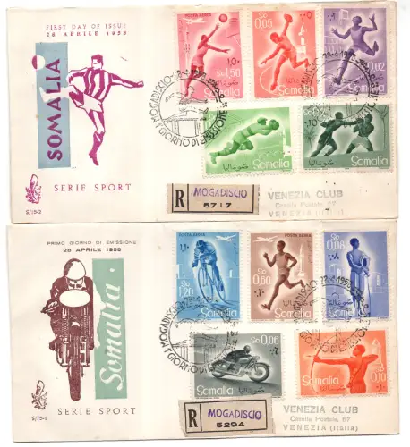 Somalia AFIS FDC Venetia 1958 Sport voyata Racc. für Italien
