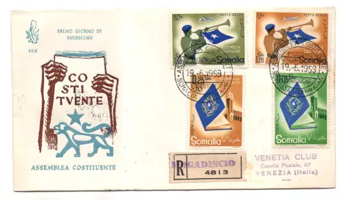 Somalia AFIS FDC Venetia 1959 Verfassungsgebend gereist Racc. für Italien