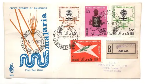 Somalia AFIS FDC Venetia 1962 Malaria voyata Racc. für Italien