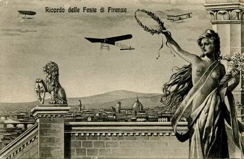 Florenz - Postkarte Erinnerung an die Feste von Florenz mit Flugzeug