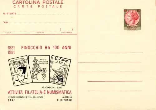 C.P. Lire 130 Syracusana überdruckt I.P.Z.S. Pinocchio