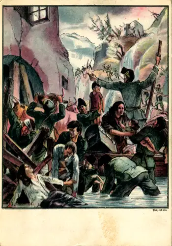 Heldenmiliz - Postkarte Hochwasser des Veltlins