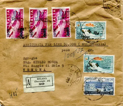 Luftpost Lire 120 von 50 drei Exemplaren auf Umschlag