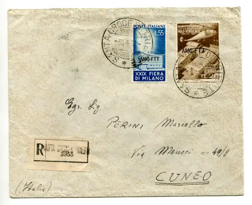 Trieste A - Fiera di Milano 1951 auf Umschlag Racc. im Tarif