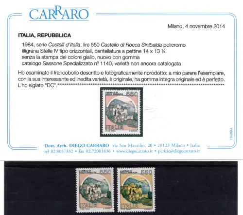 Castelli Lire 550 Sorten ohne Gelbdruck