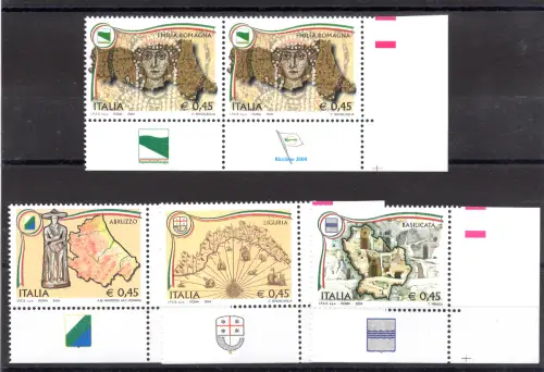 Regionen Italiens 2004 komplette Serie mit 5 Werten mit Band