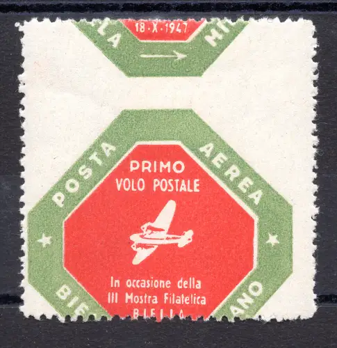 Erinnofilo Aviazione - 1947 Volo Biella - Milano Sorte