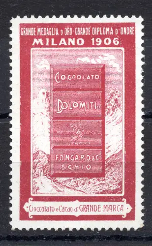 Erinnofilo Cioccolato Dolomiti - Milano 1906