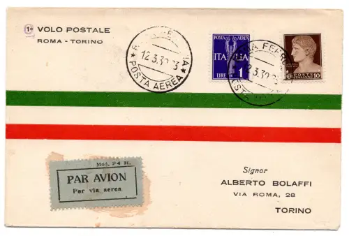1930 Rom/Turin vom 12.3.30 - Aerogramm des Sonderflugs