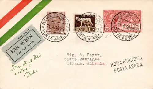 1930 Rom/Tirana - Aerogramm für Tirana am 21.4.30