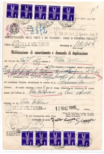 Späteinsatz - Luftpost 1 l. zehn Exemplare am 12.5.1945 auf Formular