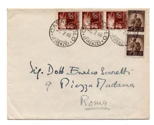 Democratica Lire 1,20 Dreierstreifen auf Umschlag