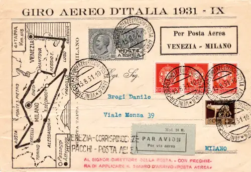 1931 Zweiter Giro d'Italia - Aerogramm für Flug vom 13.8.31