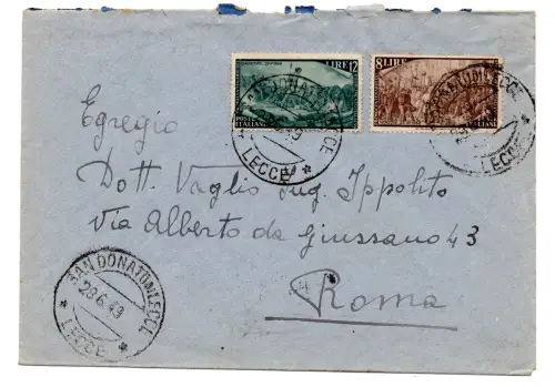 Risorgimento Lire 12 + Ergänzung auf Reiseumschlag