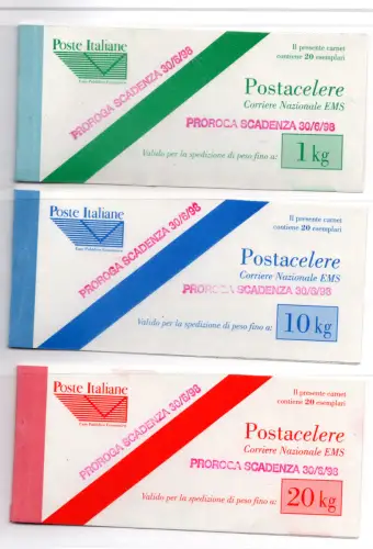 Schnellpost 1, 10 und 20 kg. n. 4/6 drei verschiedene Hefte mit innen