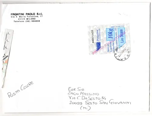 Postacelere 10 Kg. Nr. 5 mit Ablaufverlängerungsstempel 30.6.98 in rot