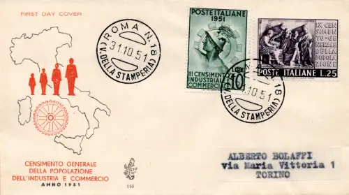 Volkszählung auf FDC Venedig nach Turin nicht gereist