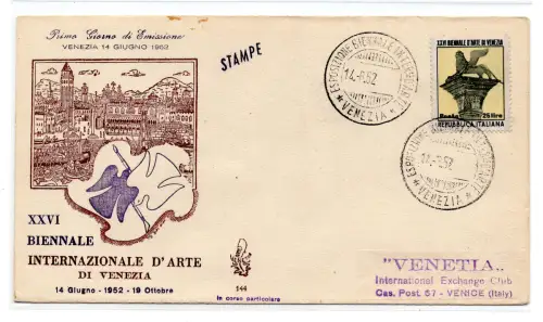 Biennale von Venedig auf FDC Venedig ohne Ann. bei Ankunft