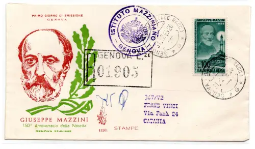 Luftpost Lire 100 Mazzini auf FDC Venedig Racc. pro Catania