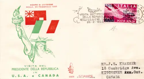 Luftpost Besuch des Präsidenten in Kanada auf FDC Venedig