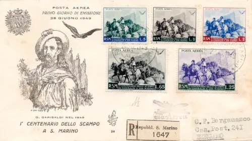 San Marino - Garibaldi Luftpost auf FDC Venedig