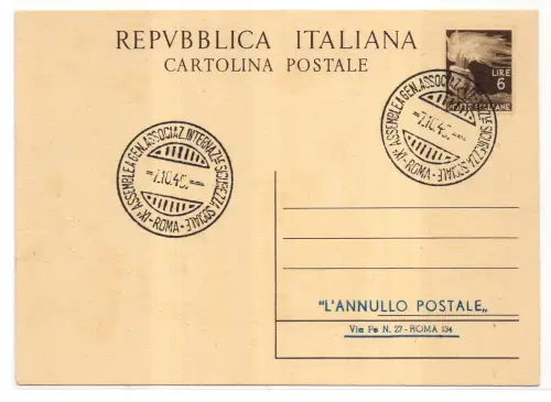 Postkarte Lire 6 Democratica Nr. C 138 gebraucht Sonderstempel