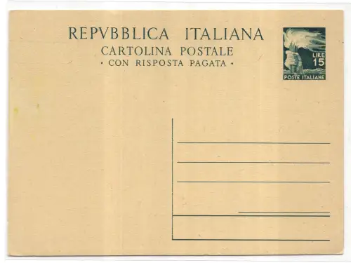 Postkarte Lire 15 + 15 Democratica Nr. C 142 neu