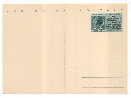 Postkarte Lire 20 Pro Erario Nr. C 158 neu