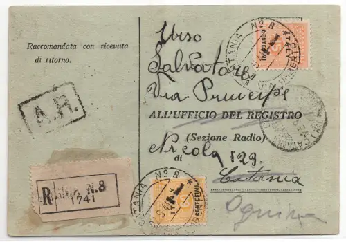 Sizilien Occ. Anglo Americana Cent. 60 auf Postkarte Racc.