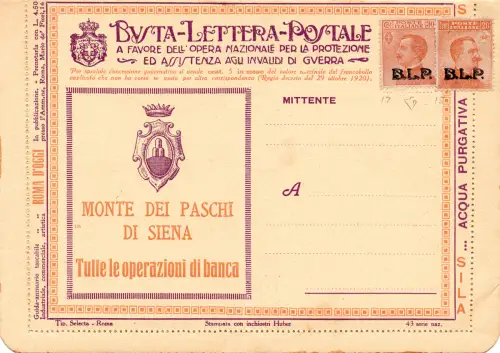 National 43 Monte Paschi Siena - B.L.P mit Cent. 20 + 30 232